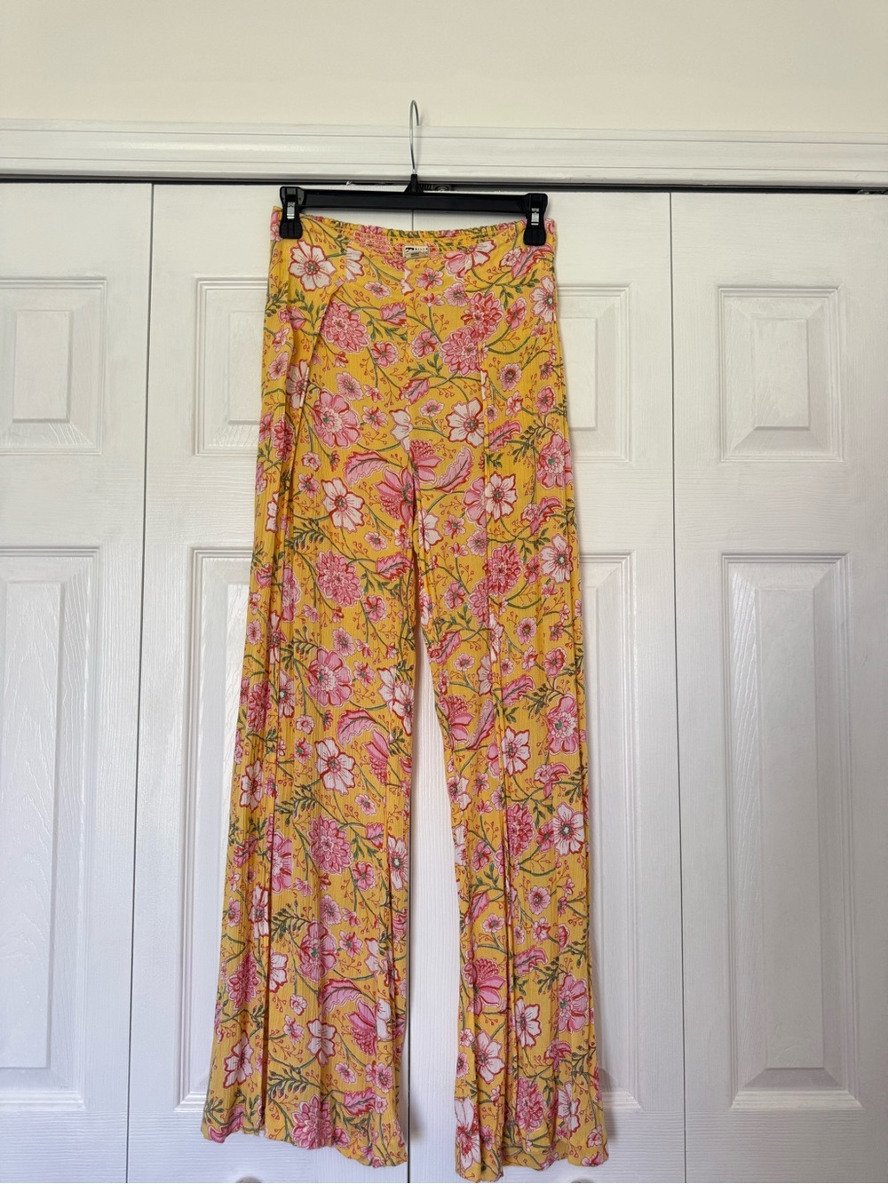 Billabong Yellow Floral Wide-Leg Pants with Pink & Green Print